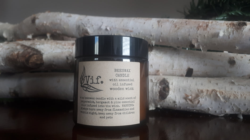 4oz Beeswax Candle with Essential oil-infused Wooden Wick - Creativity Blend